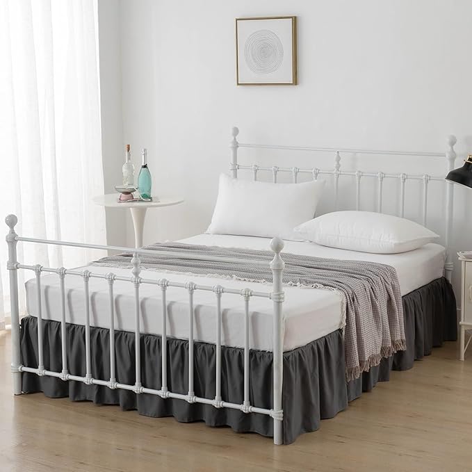 Bed Skirt Queen Size Ruffled Bed Skirt with Split Corners, 16 Inch Drop Dust Ruffle Bed Skirt with Platform, Dark Grey, Queen - 16" Drop