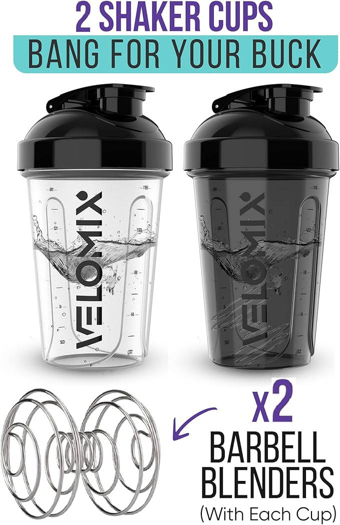 '-2 Pack- 20 oz Protein Shaker Bottles for Protein Mixes - 2x Wire Whisk | Leak Proof Shaker Cups for Protein Shakes and Pre Workout | Protein Shaker Bottle Pack | Protein Mixer Cup