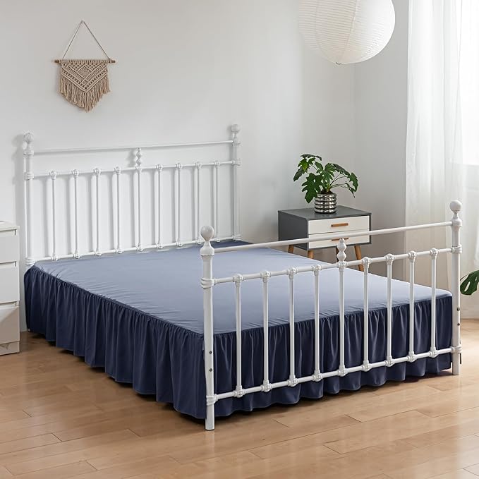 Twin Size Bed Skirt Ruffled Bed Skirt with Split Corners, 18 Inch Drop Dust Ruffle Bed Skirt with Platform, Blue (Twin - 18" Drop)