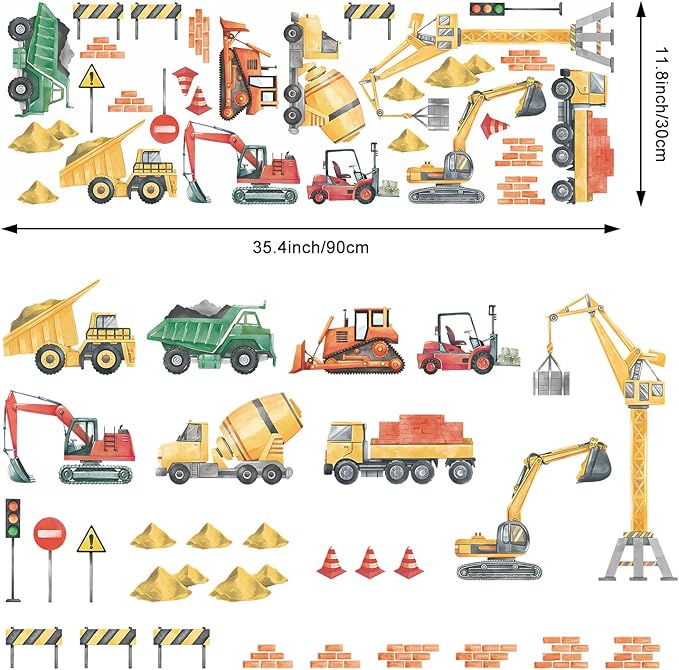 LHIUEM 30PCS Cars Wall Decals Watercolor Trucks Wall Stickers Engineering Vehicle Wall Decor for Kids Gifts Traffic Signal Construction Wall Decals for Boys Room Playroom Bedroom Classroom