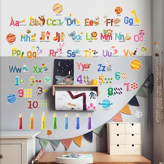 Kids Wall Decals, Alphabet Letters and Numbers Stickers for Kids Room, Nursery, Bedroom, Playroom