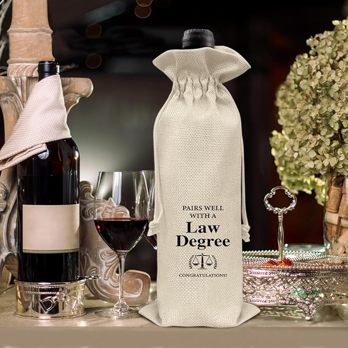 HOIJAUMAI Law Degree Graduation Gifts Law Graduation Gift Law Graduation Wine Bag Pairs Well with a Law Degree Wine Gift Bags for Women Men