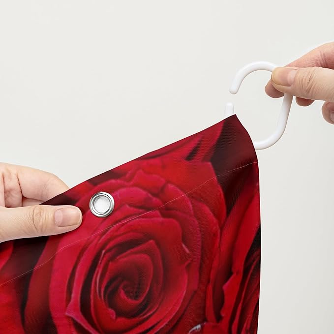 AILONEN Red Rose Couple Shower Curtain,Red and Gold Hearts Printed Bath Curtain,Modern Waterproof Luxury Rose Themed Bathroom Decor, 72" W x 72" H