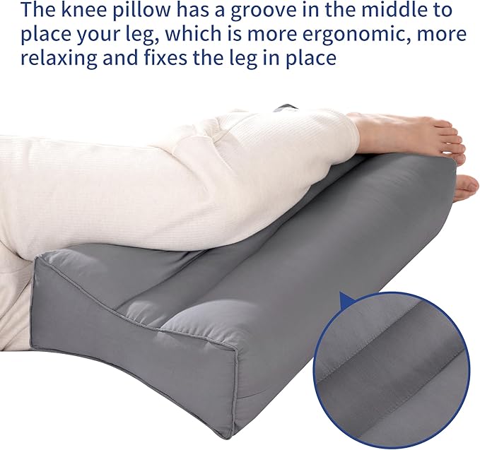 HOMBYS Knee Pillow for Side Sleepers with Groove, Down Alternative Between Leg Pillow for Sleeping,Under Knee Pillow for Sleeping on Back,Spine Alignment, Lower Back Pain Relief, Machine Washable