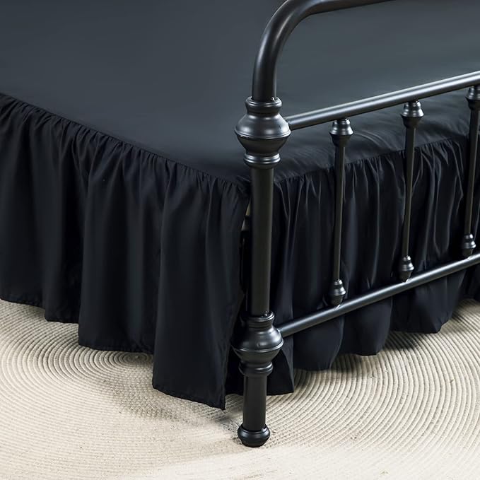 Bed Skirt Full Size Ruffled Bed Skirt with Split Corners, 14 Inch Drop Dust Ruffle Bed Skirt with Platform, Black