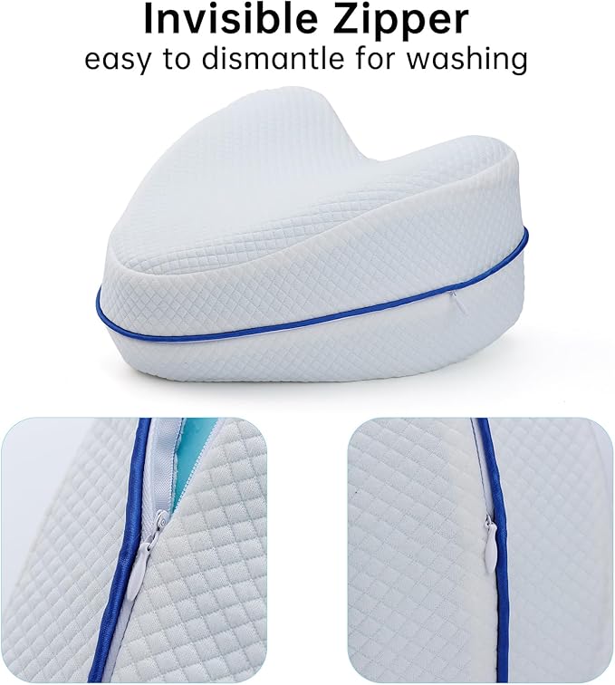 Upgrade Invisible Zippered Pillow Cover Compatible with Contour Legacy Knee Pillow,Anti-Pilling and Washable Legacy Leg and Knee Foam Support Pillow Cover Only (White)