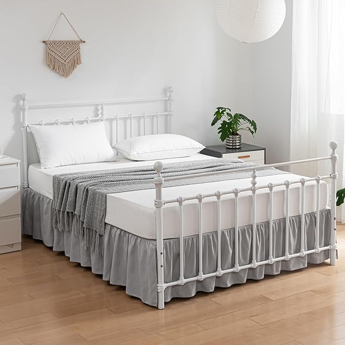 Bed Skirt Twin Size Ruffled Bed Skirt with Split Corners, 16 Inch Drop Dust Ruffle Bed Skirt with Platform, Light Gray, Twin - 16" Drop