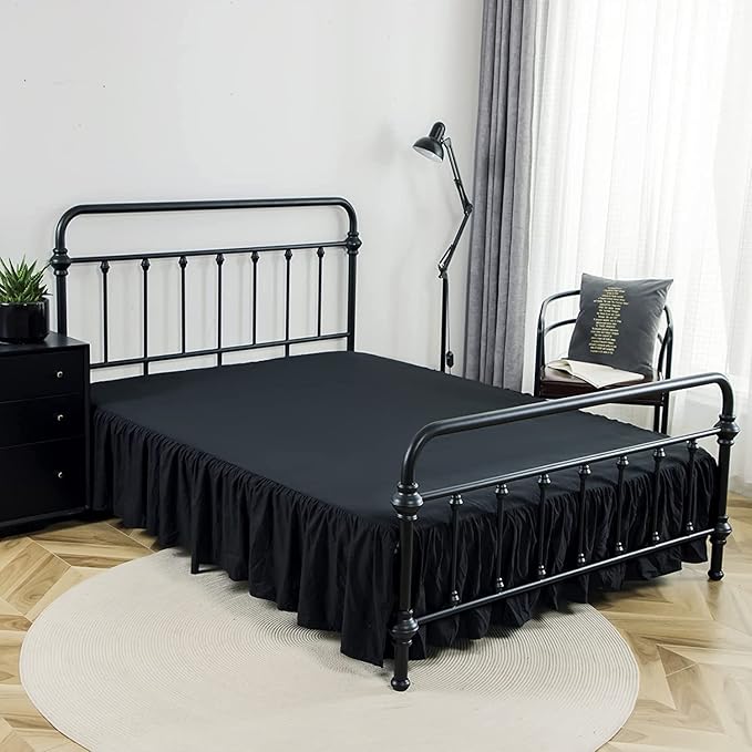 Bed Skirts Queen Size Ruffled Bed Skirt with Split Corners, 18 Inch Drop Dust Ruffle Bed Skirt with Platform, Black