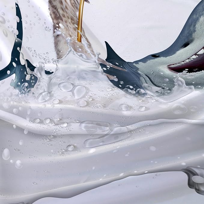 AILONEN 3D Bathtub Shark Shower Curtain for Kids 120 * 180 Inch,Cat Riding Shark in a Bathtub Shower Curtain,12 Pack Hooks Polyester Waterproof Fabric Decor for Bathroom Bathtub Panels