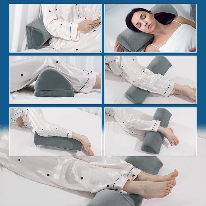 HOMBYS Adjustable Height Half Moon Pillow, 5.5" Bolster Pillow for Lumbar Neck & Leg Support, Supportive Foam Pillow Leg & Knee Elevation Pillow for Reducing Back Pain & Hip Pressure