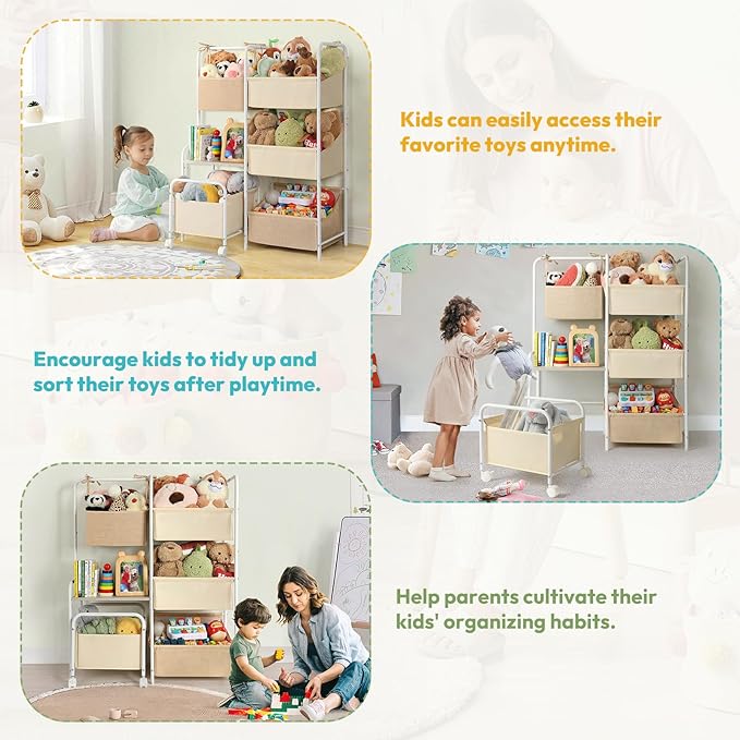 Toy Storage Organizer, Montessori Toy Shelf for Kids, Toy Organizer with 5 Toy Bins, Toy Chest for Girls and Boys, Toy Storage Basket, Large Toy Box for Living Room Playroom Nursery Kids Room