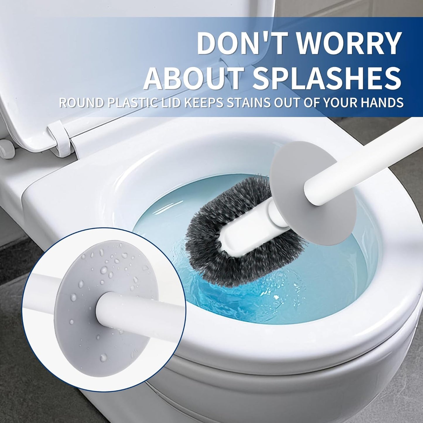 Toilet Brush & Holder Set, Lightweight Plastic Handle, Space Saving for Storage, Deep Cleaning, Drip-Proof, Easy to Assemble, Nylon Bristles, White & Grey