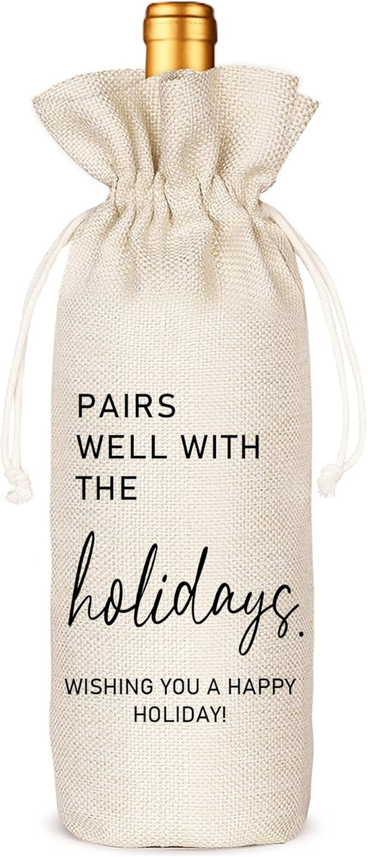Holiday Party Hostess Gift, Gift for Him Her, Holiday Gift, Christmas Gift Ideas-Reusable Drawstring Wine Bag(5SW110)