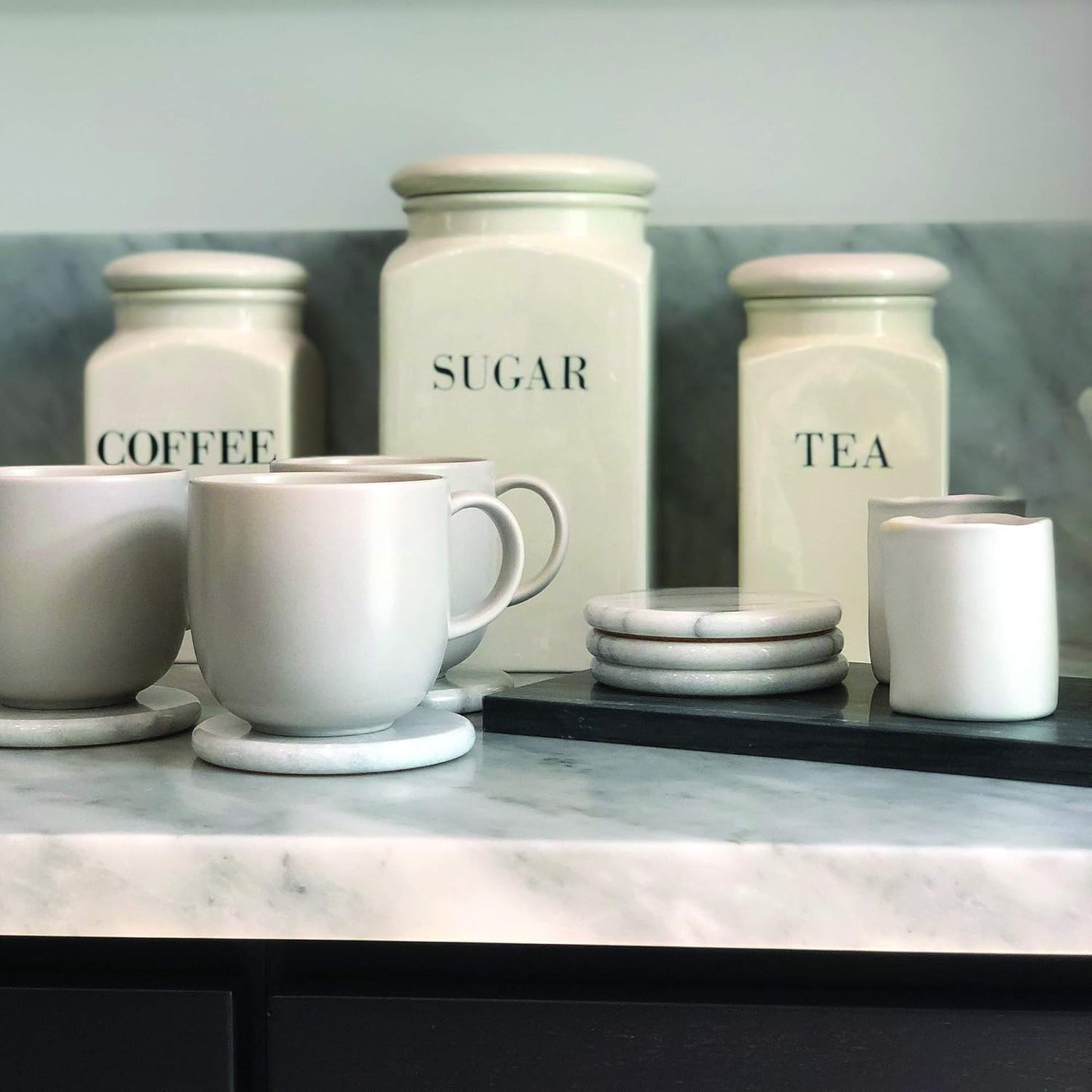 Fox Run 48749 Natural White Polished Marble Stone Coasters, Set of 6