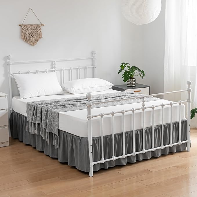 Bed Skirt Ruffled Bed Skirt with Split Corners, 18 Inch Drop Dust Ruffle Bed Skirt with Platform, Grey,Full Size