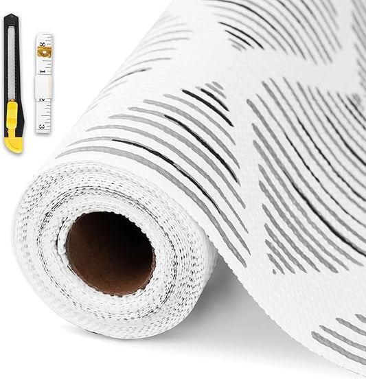 Shelf and Drawer Liner for Kitchen Cabinet-24 in x 10 FT Non-Adhesive Cabinet Liners for Shelves Non-Slip Waterproof Kitchen Drawer Liners Contact Paper Shelf Paper with Knife and Tape Measure