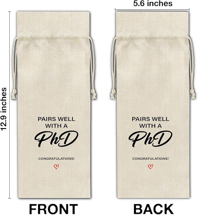 HOIJAUMAI Phd Graduation Gifts Doctorate Degree Graduation Wine Bag Pairs Well with a Phd Wine Gift Bags for Men Women