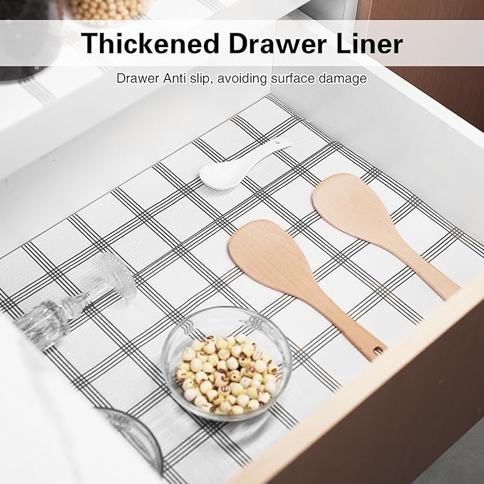 Shelf Liner,Drawer Liner for Kitchen Cabinet,24 in x 10 FT Cabinet Liners Non-Adhesive Non-Slip Contact Paper Waterproof Kitchen Liner Protect Desks, Cupboard with Knife and Tape Measure