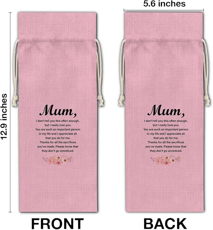 HOIJAUMAI Mom Gift From Son Daughter, Gift for Mum Birthday Mother's Day, Mum Wine Bag Mom Wine Gift Bags (Pink)