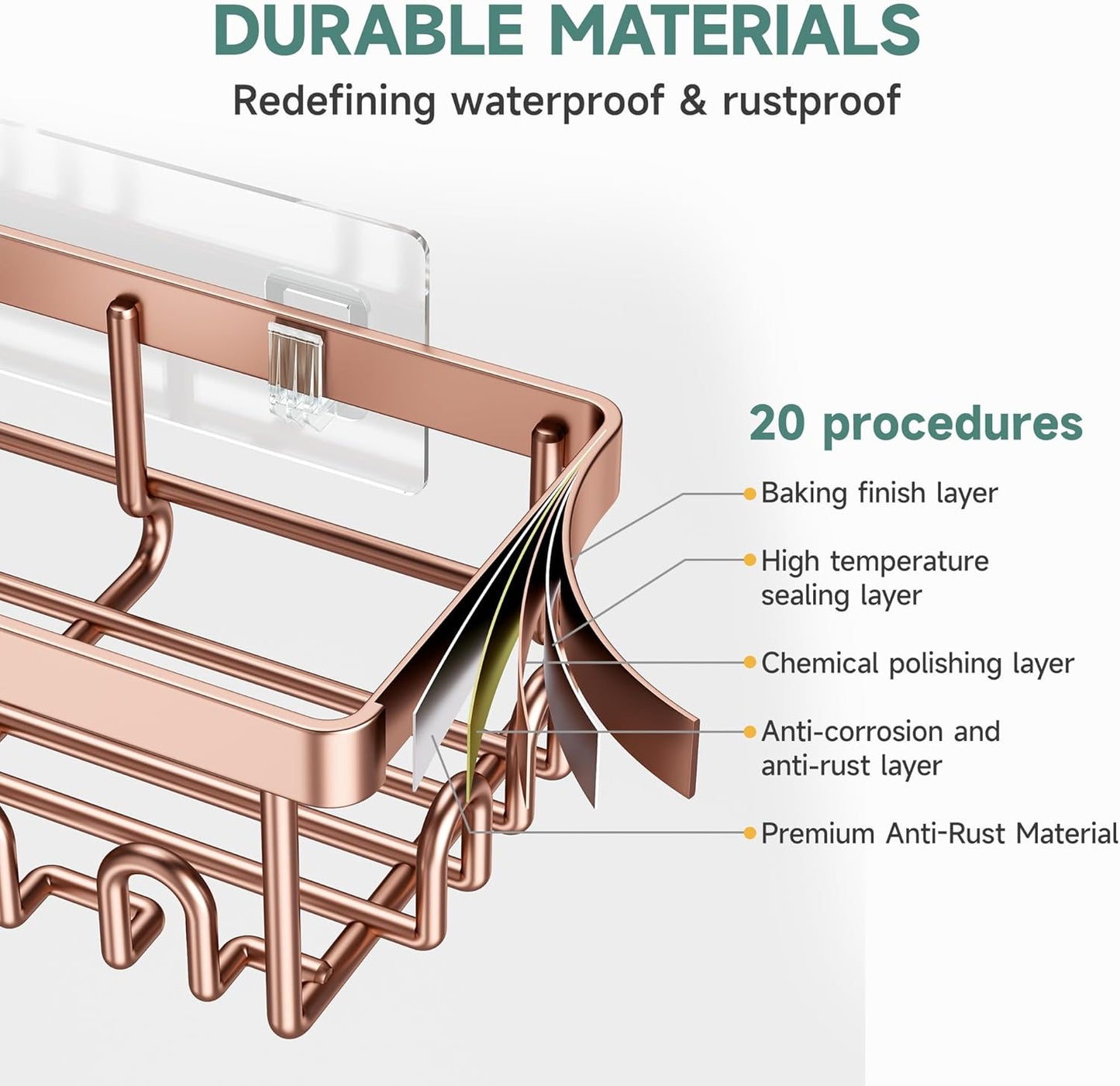 Veken Shower Caddy 6-Pack, No Drilling & Rustproof, Waterproof Adhesive Shelves Rack with Soap Holder, Large Capacity Bathroom Organizers and Storage, Wall-Mounted Kitchen & Home Decor