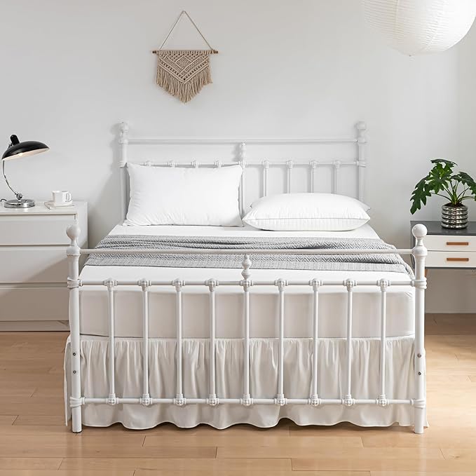 Bed Skirt Queen Size Ruffled Bed Skirt with Split Corners, 12 Inch Drop Dust Ruffle Bed Skirt with Platform, Ivory, Queen - 12" Drop