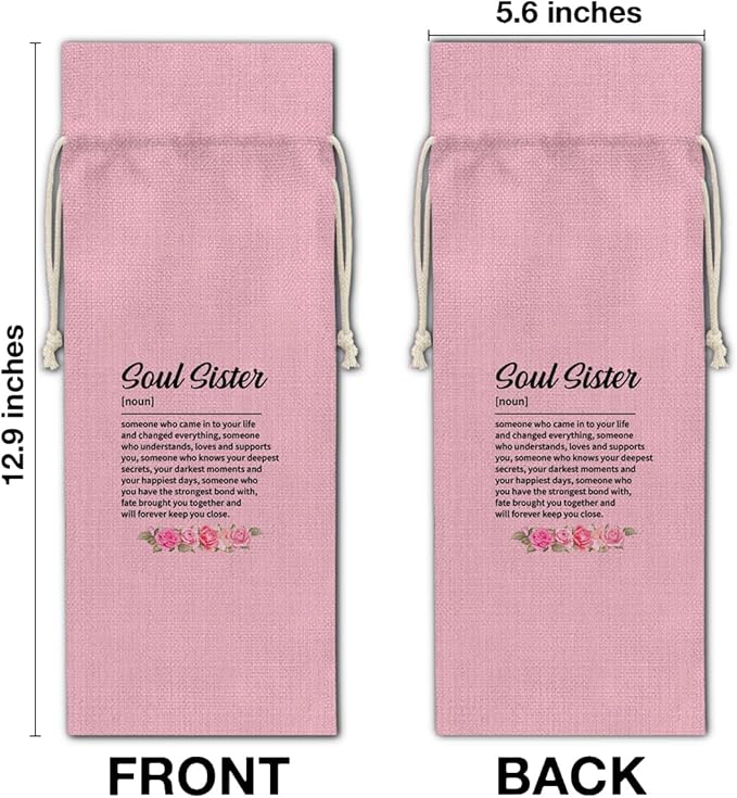HOIJAUMAI Soul Sister Gift Friendship Gift Soul Sister Definition Wine Bag Soul Sister Wine Gift Bags for Women Best Friends Bestie BFF (Pink)