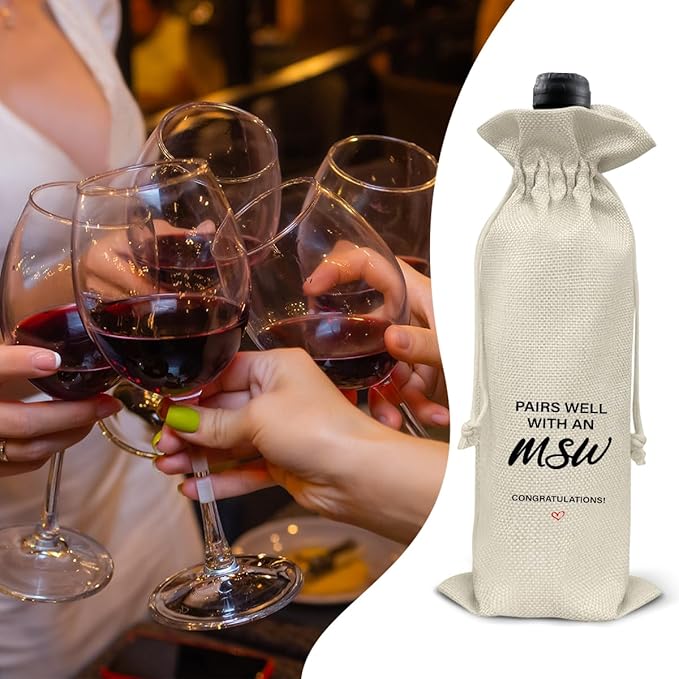 HOIJAUMAI MSW Degree Graduation Gifts MSW Graduation Gift Graduation Wine Bag Pairs Well with an MSW Wine Gift Bags for Women Men