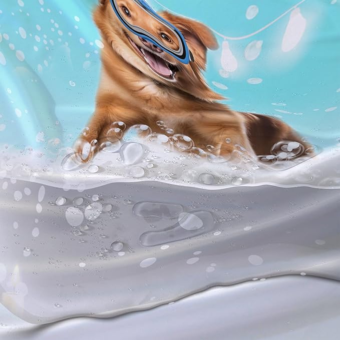AILONEN 3D Bathtub Dog Shower Curtain for Kids 72" W*78" H Inch,Kawaii Diving Dog Sitting in a Bathtub Shower Curtain,12 Pack Hooks Polyester Waterproof Fabric Decor for Bathroom Bathtub Panels