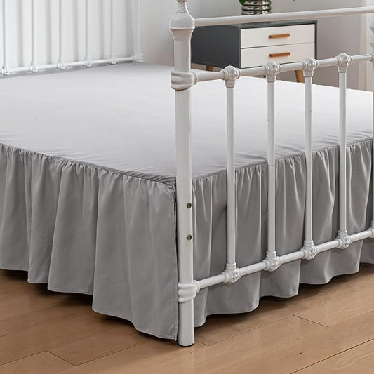 King Size Bed Skirt Ruffled Bed Skirt with Split Corners, 18 Inch Drop Dust Ruffle Bed Skirt with Platform, Light Gray (King - 18" Drop)