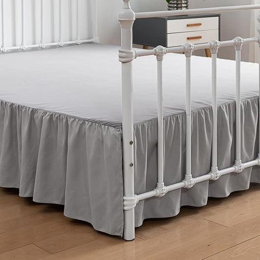 Bed Skirt Queen Size Ruffled Bed Skirt with Split Corners, 18 Inch Drop Dust Ruffle Bed Skirt with Platform, Light Gray (Queen - 18" Drop)