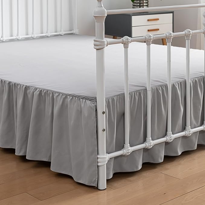 Bed Skirt King Size Ruffled Bed Skirts with Split Corners,14 Inch Drop Dust Ruffle Bed Skirt with Platform, Light Gray