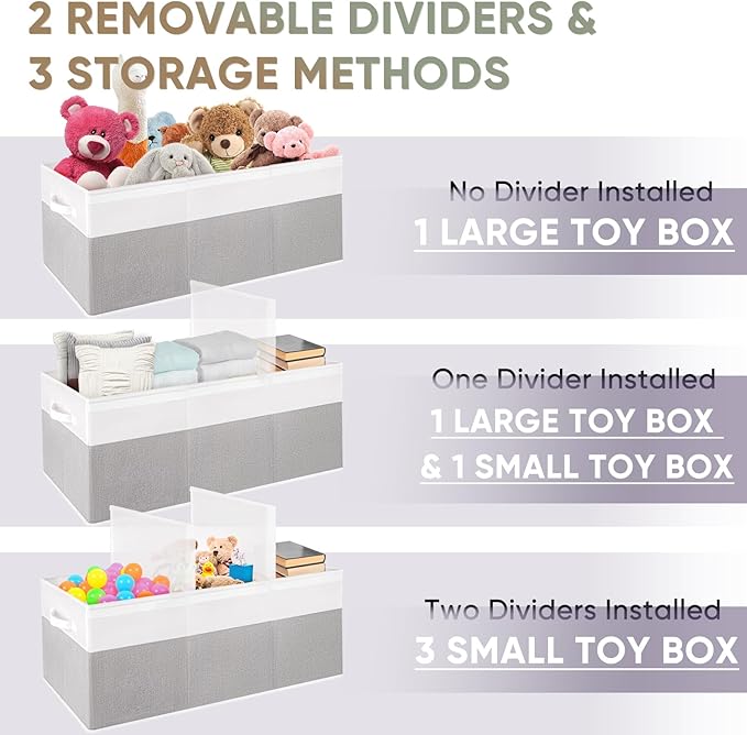 Kids Toy Box, Extra Large Toy Chest for Boy and Girl, 118L Toy Storage Organizer Stuffed Animals Holder with Removable Divider and Sturdy Handle for Nursery, Bedroom, Living room, 36"L x 12.6"W x 16"H