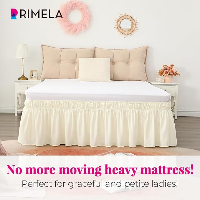 RIMELA Bed Skirt King Size 15 Inch Drop, Wrap Around Elastic Bedskirt Solid Microfiber Luxury Hotel Quality Fabric, Easy to Install Machine Washable Wrinkle & Fade Resistant, Cream