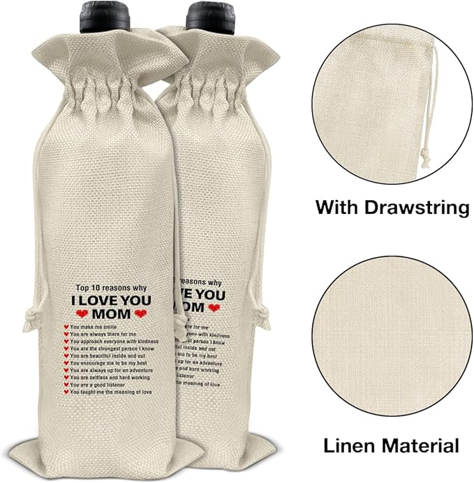 HOIJAUMAI Mom Gift From Son Daughter, Gifts for Mom Birthday Mother's Day Mom Wine Bag Mother Wine Gift Bags