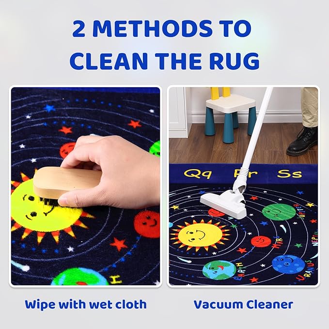 Kids Rug 3x5 Rug Solar System Pattern Nursery Rug Baby Soft Area Rug Non Shedding Carpet for Babyroom Play Room Non Slip Educational Rug Galaxy Outer Space Playmat, Blue|Solar System 3'x5'