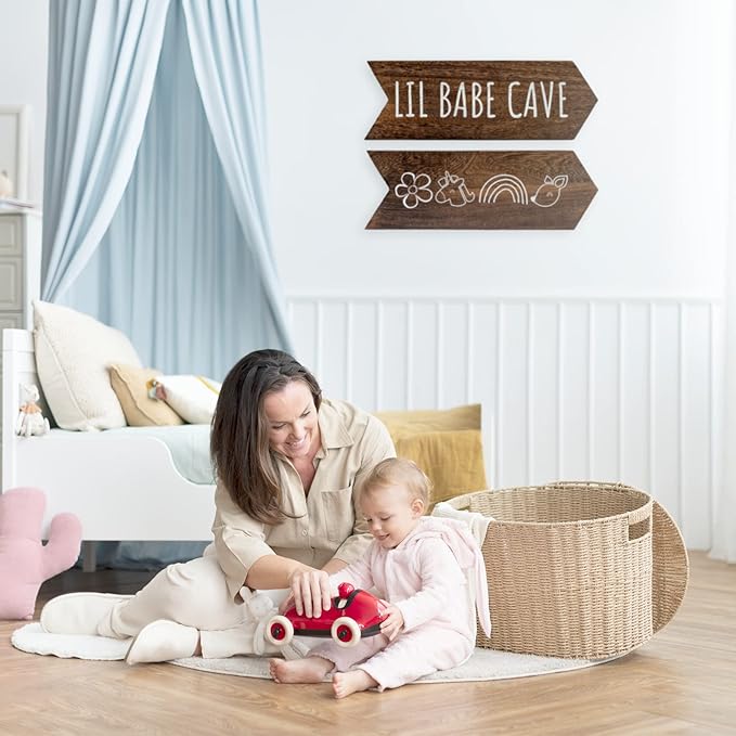 Lil Babe Cave Wall Sign - Little Babe Cave Decor for Playroom, Baby Girl Room Decor, Woodland Nursery Decor for Girls, Baby Girl Nursery Wall Decor, Toddler Girl Bedroom Decor, 14 * 10 inch