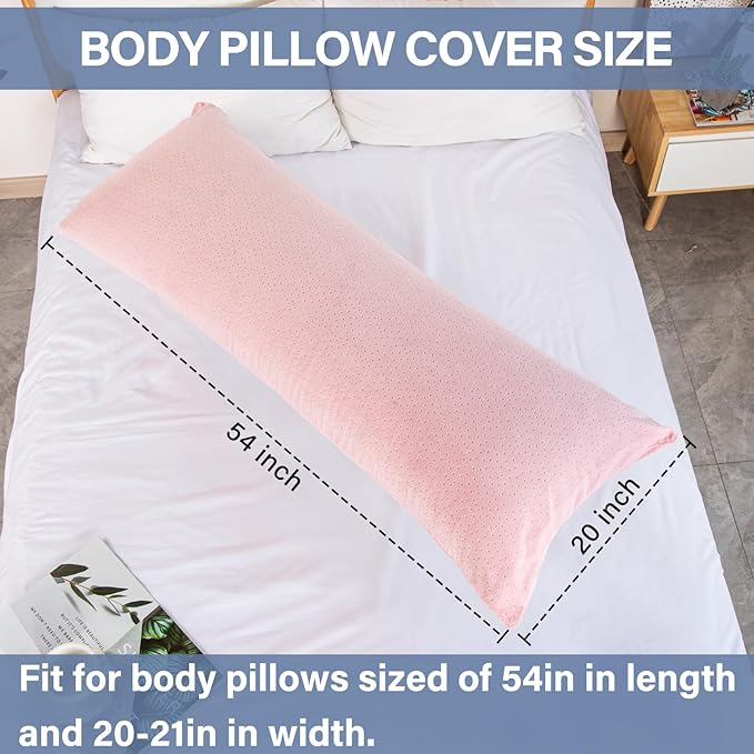 Body Pillow Cover, 20x54 Inches Body Pillow Case Cover with Zipper, Soft Fuzzy Velvet Long Pillow Pillowcase (Pink)