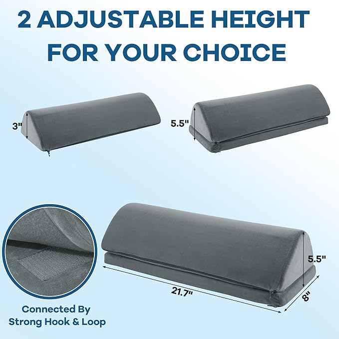 HOMBYS Adjustable Height Half Moon Pillow, 5.5" Bolster Pillow for Lumbar Neck & Leg Support, Supportive Foam Pillow Leg & Knee Elevation Pillow for Reducing Back Pain & Hip Pressure