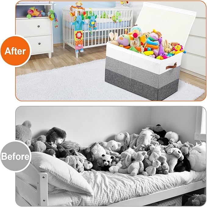 Large Toy Box Chest with Divider, Sturdy Toy Storage Organizer Bin Baskets with Lid for Kids, Boys, Girls, Nursery, Living Room, Bedroom, Playroom, Closet, 25"x13" x16"(Gradient Grey)