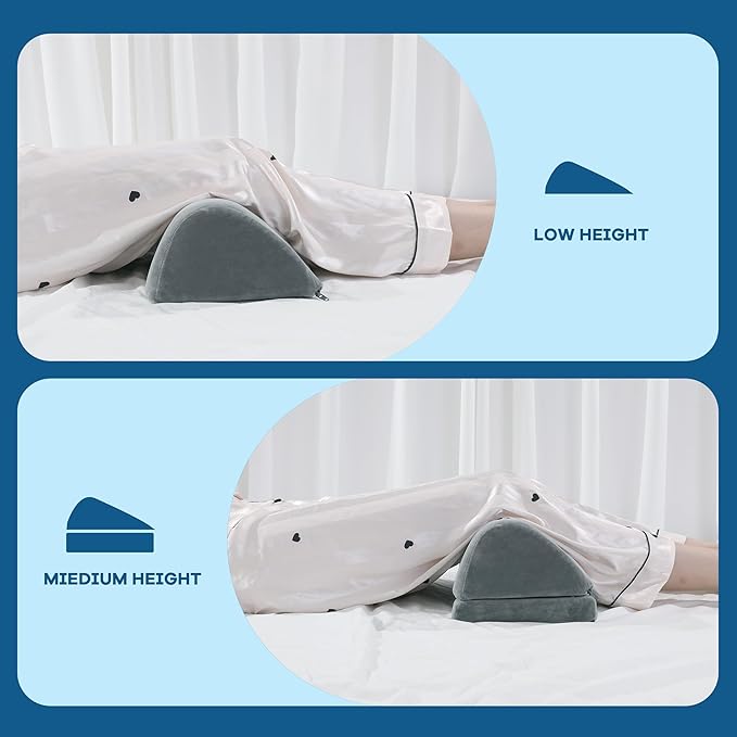 HOMBYS Adjustable Height Half Moon Pillow, 5.5" Bolster Pillow for Lumbar Neck & Leg Support, Supportive Foam Pillow Leg & Knee Elevation Pillow for Reducing Back Pain & Hip Pressure