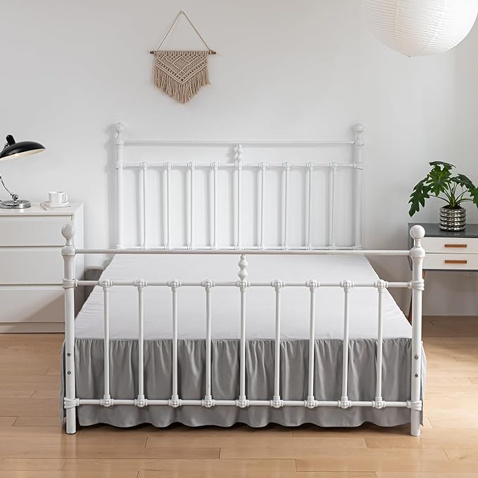 Bed Skirt King Size Ruffled Bed Skirts with Split Corners, 16 Inch Drop Dust Ruffle Bed Skirt with Platform, Light Gray, King - 16" Drop