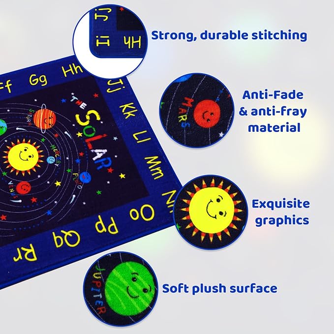 Kids Rug 3x5 Rug Solar System Pattern Nursery Rug Baby Soft Area Rug Non Shedding Carpet for Babyroom Play Room Non Slip Educational Rug Galaxy Outer Space Playmat, Blue|Solar System 3'x5'