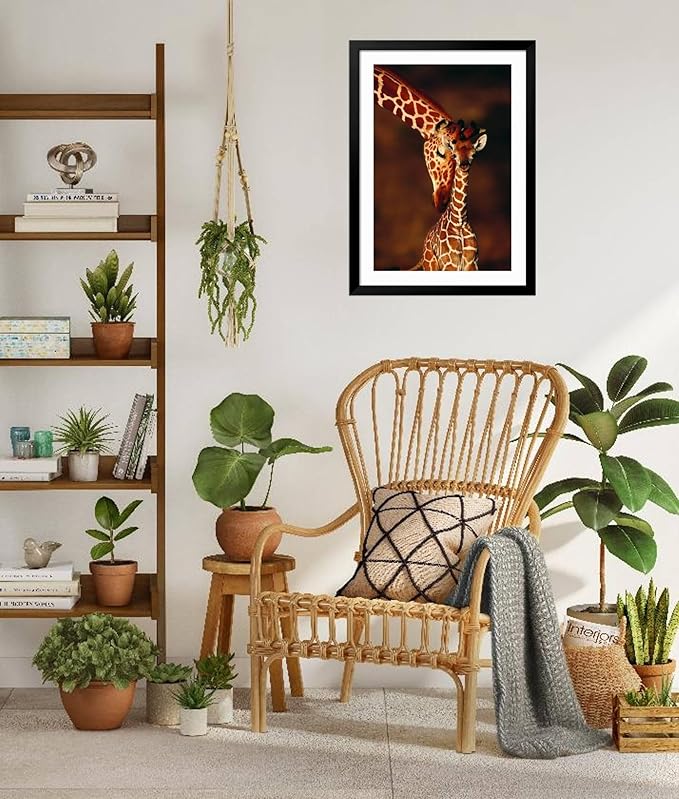 Framed Wall Art Prints Giraffe and Baby by Lantern Press, Animals Decor, 24" x 36", Black Frame with White Mat