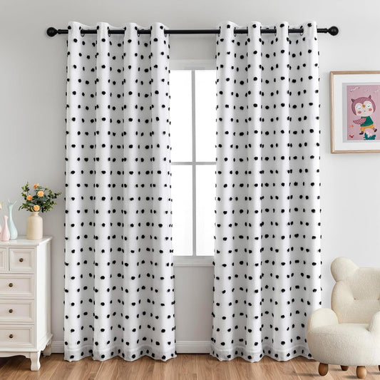 MYSKY HOME 100% Blackout Curtains for Bedroom Total Light Blocking Curtains 84 Inch Long Room Darkening 2 Panels Grommet Double Layer Curtains Privacy Window Drapes with Black Pom Pom Sheer 52" x 84"