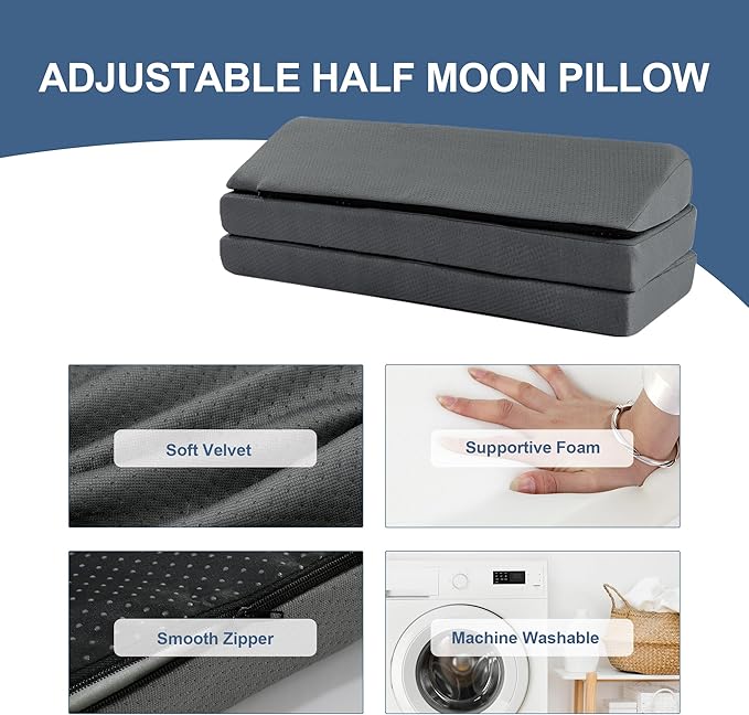 HOMBYS 3-in-1 Adjustable Height Wedge Pillow, 7" Height Leg Knee Pillow for Side Sleepers & Aligns Spine, Supportive Bolster Pillow for Pregnancy Relieves Pressure Hip Leg Elevation, 26", Dark Grey