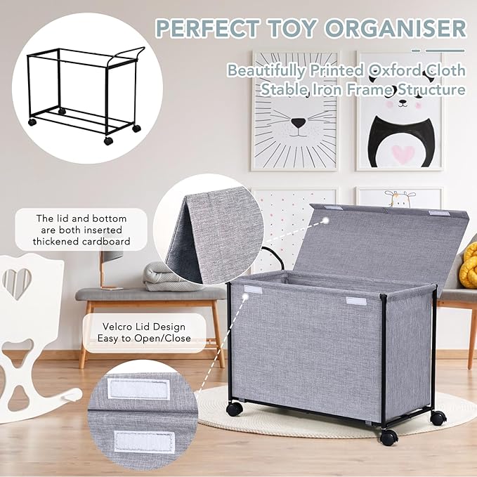 Toy Box Toy Storage - 72L Kids Toy Organizer with Wheels Toy Chest Storage Bins with Lids, Toy Boxes for Girls Boys, Stuffed Animals, Clothes, Bedroom, Living Room