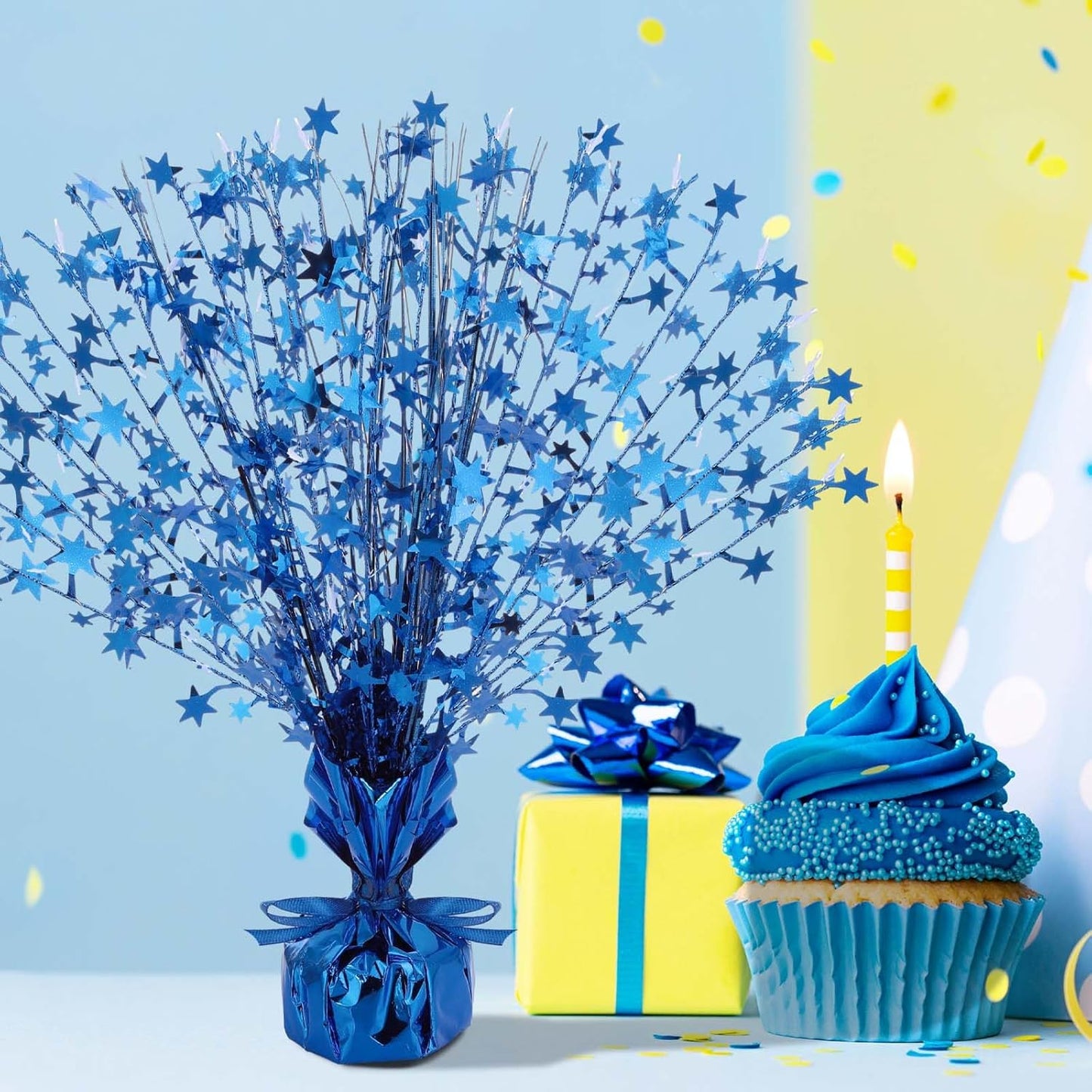 Crowye 18 Pieces Metallic Foil Spray Centerpiece Party Star Table Decoration Burst Metallic Table Centerpieces for Birthday Party Season Holiday(Blue)