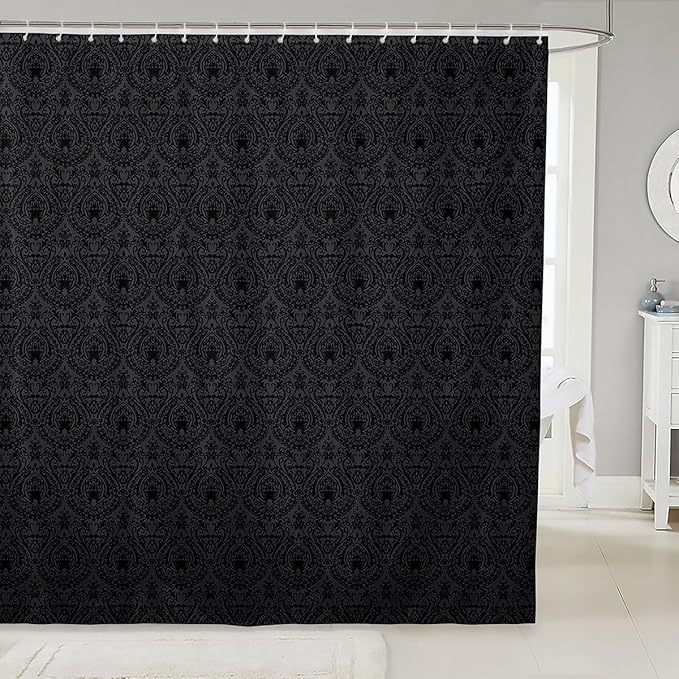 Feelyou Damask Pattern Shower Curtain 72"x72" Kids Black Vintage Floral Bathroom Shower Curtain Set for Boys Girls Teens Antique Victorian Baroque Bath Curtain Baroque Style Bathroom Accessories