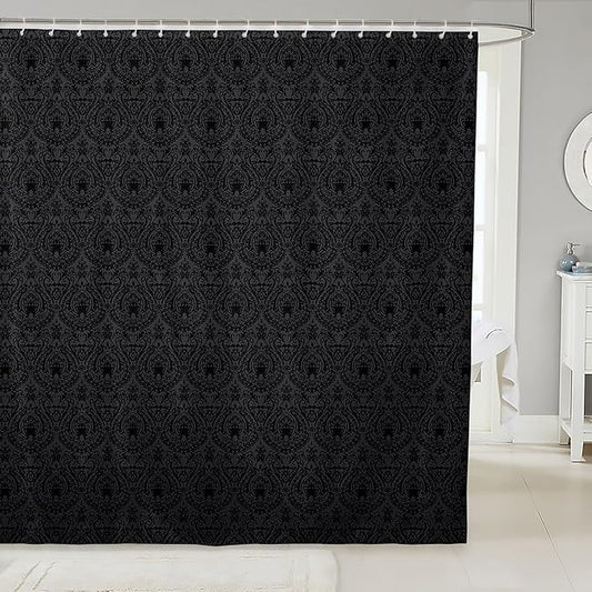 Feelyou Damask Pattern Shower Curtain 72"x78" Kids Black Vintage Floral Bathroom Shower Curtain Set for Boys Girls Teens Antique Victorian Baroque Bath Curtain Baroque Style Bathroom Accessories
