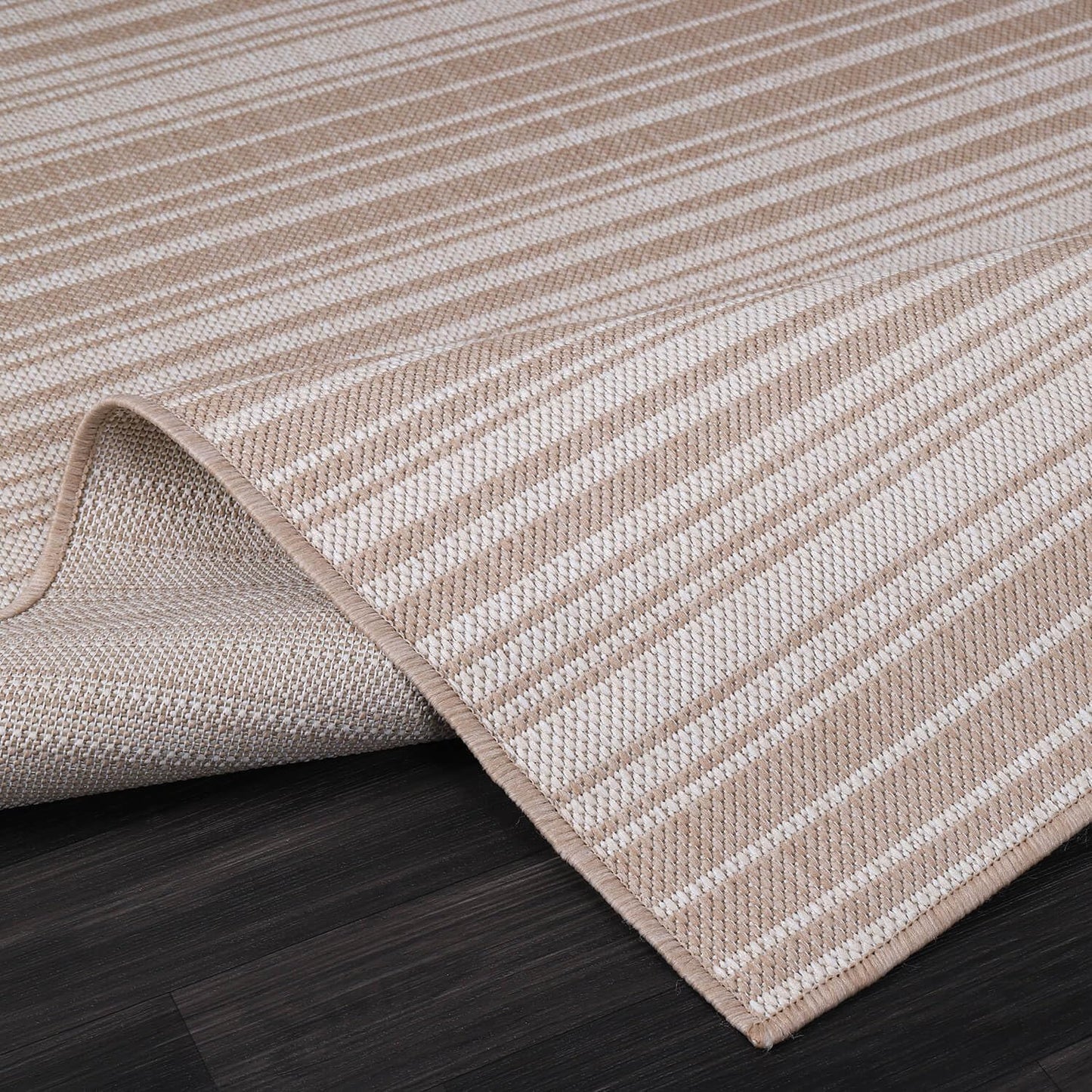 Stripe Outdoor Rug 8x10 Washable Outside Carpet for Indoor Patio Porch Waterproof Easy Cleaning Non Shedding Area Rugs Beige 8 x 10